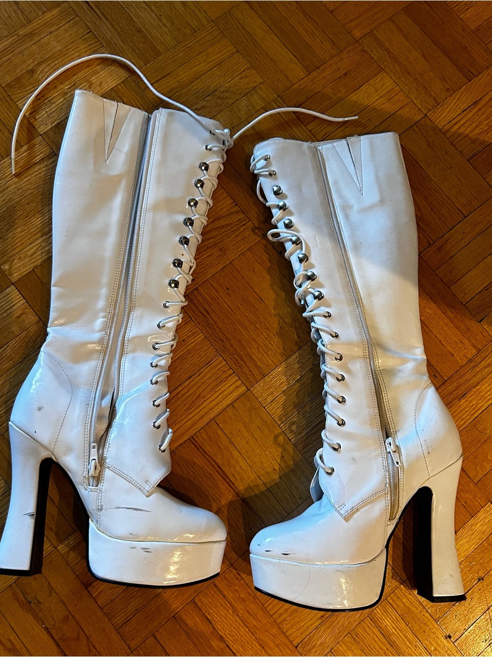Jante White Lace-Up Platform Heeled Boots